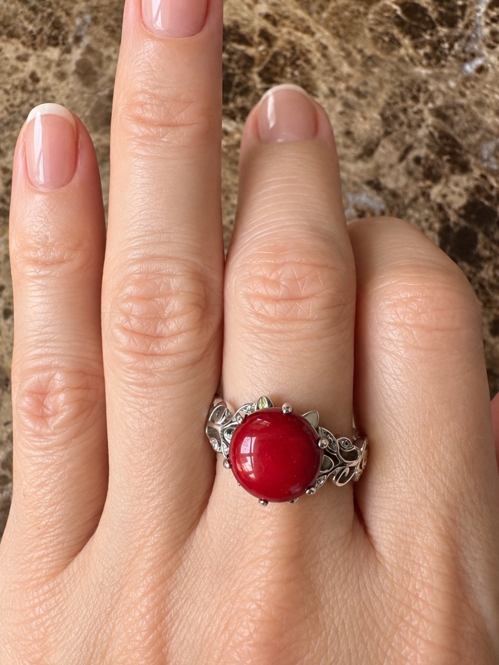 Sterling Silver Ring with Red Cabochon